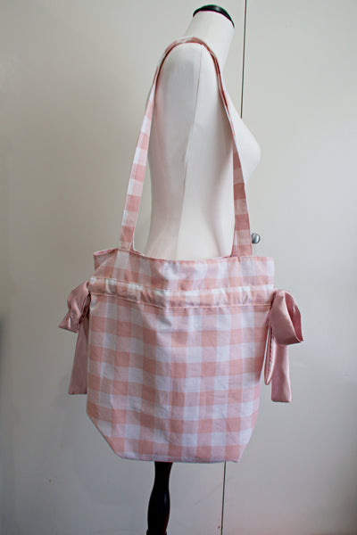 Pink Gingham Bow Tote Bag
