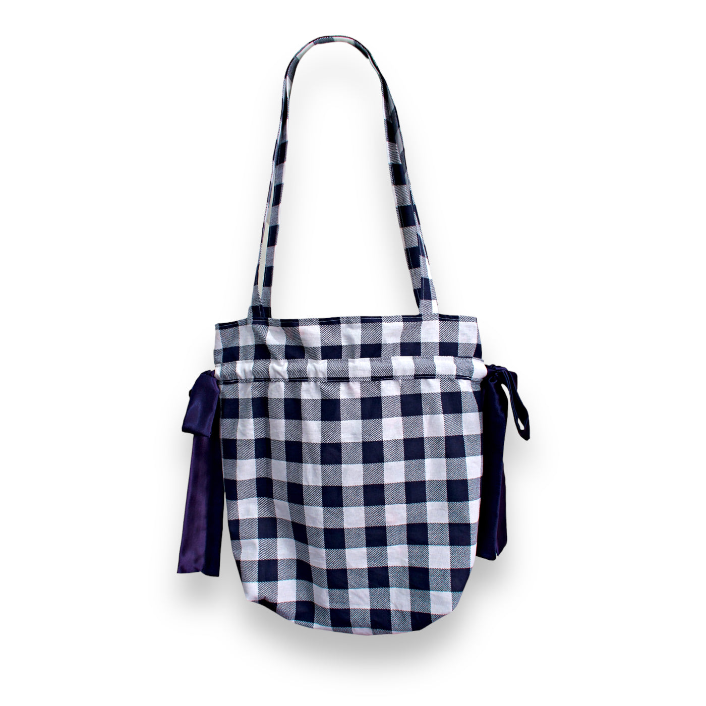 Navy Gingham Bow Tote Bag