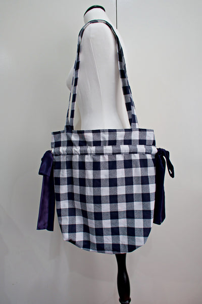 Navy Gingham Bow Tote Bag